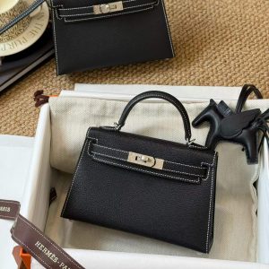 Alternative view of Hermès Kelly Mini II HSS Black-Amber White Stitches Cherve Palladium Hardware
