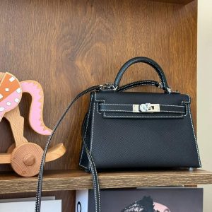 Alternative view of Hermès Kelly Mini II HSS Black White Epsom Stitches Palladium Hardware