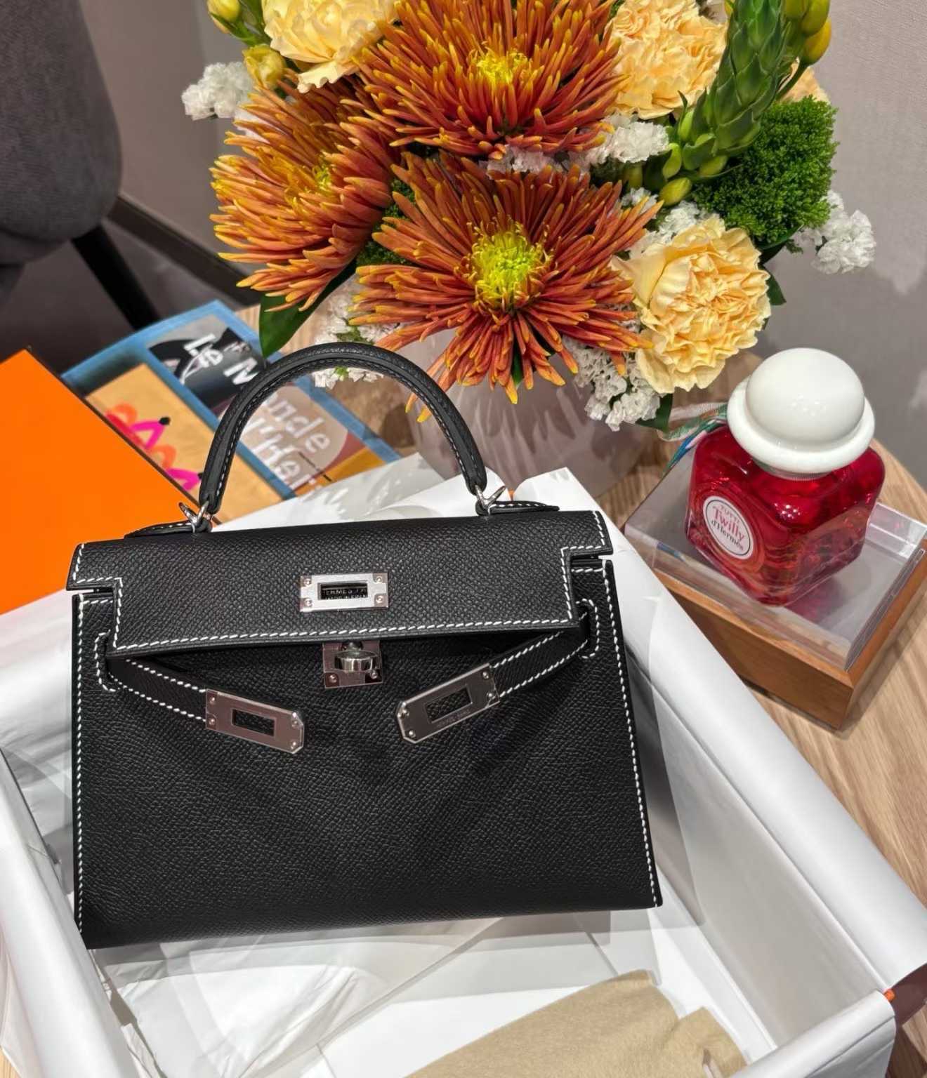 Hermès Kelly Mini II HSS Black White Epsom Stitches Palladium Hardware - Image 3