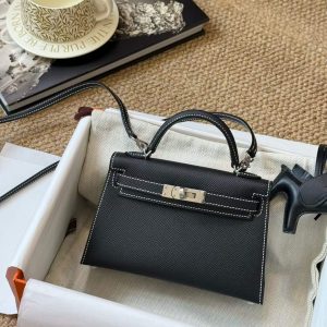 Hermès Kelly Mini II HSS Black White Epsom Stitches Palladium Hardware