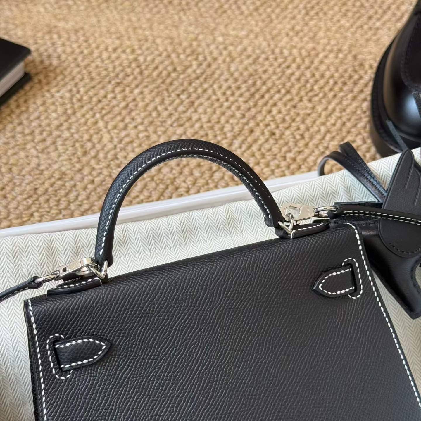 Hermès Kelly Mini II HSS Black White Epsom Stitches Palladium Hardware - Image 7