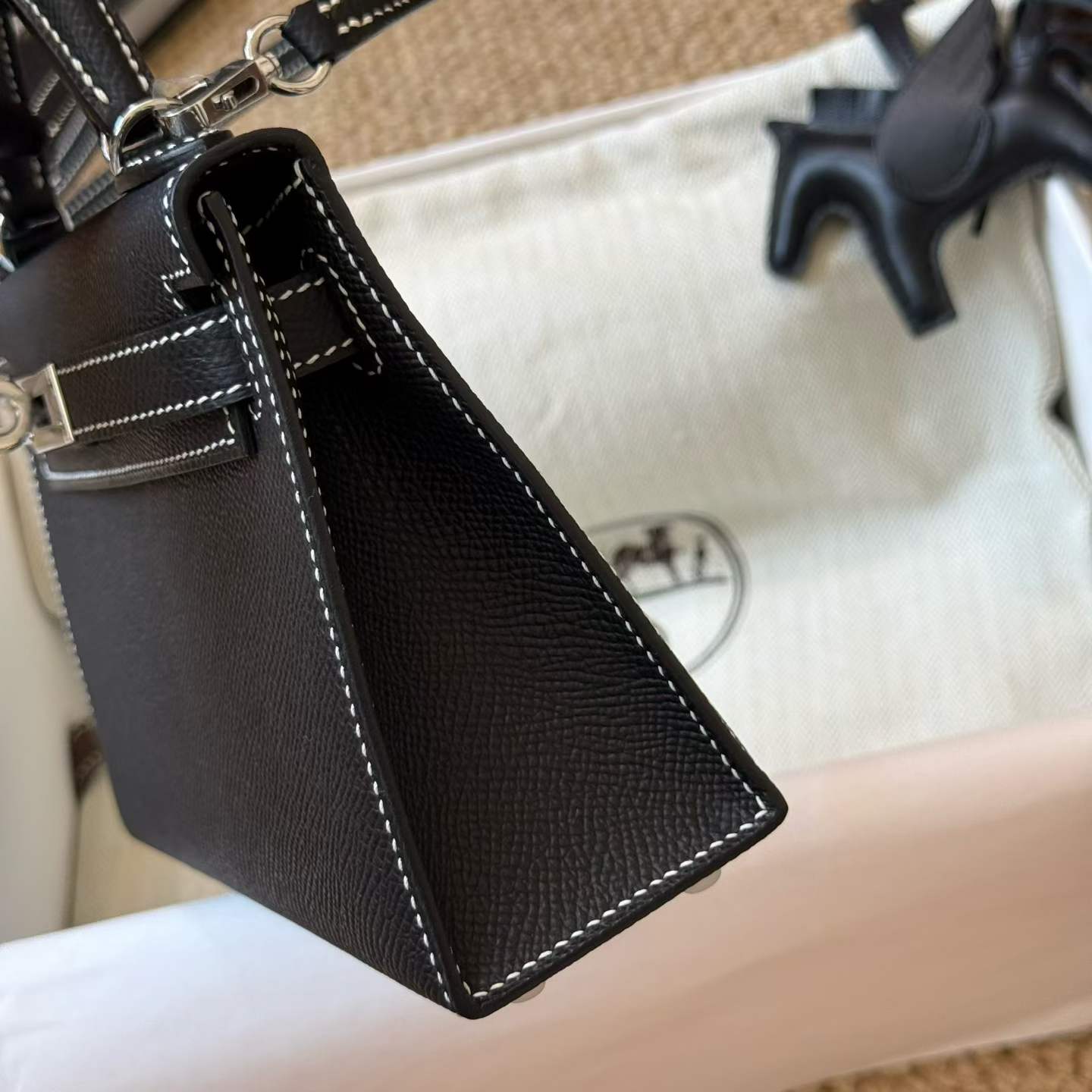 Hermès Kelly Mini II HSS Black White Epsom Stitches Palladium Hardware - Image 10