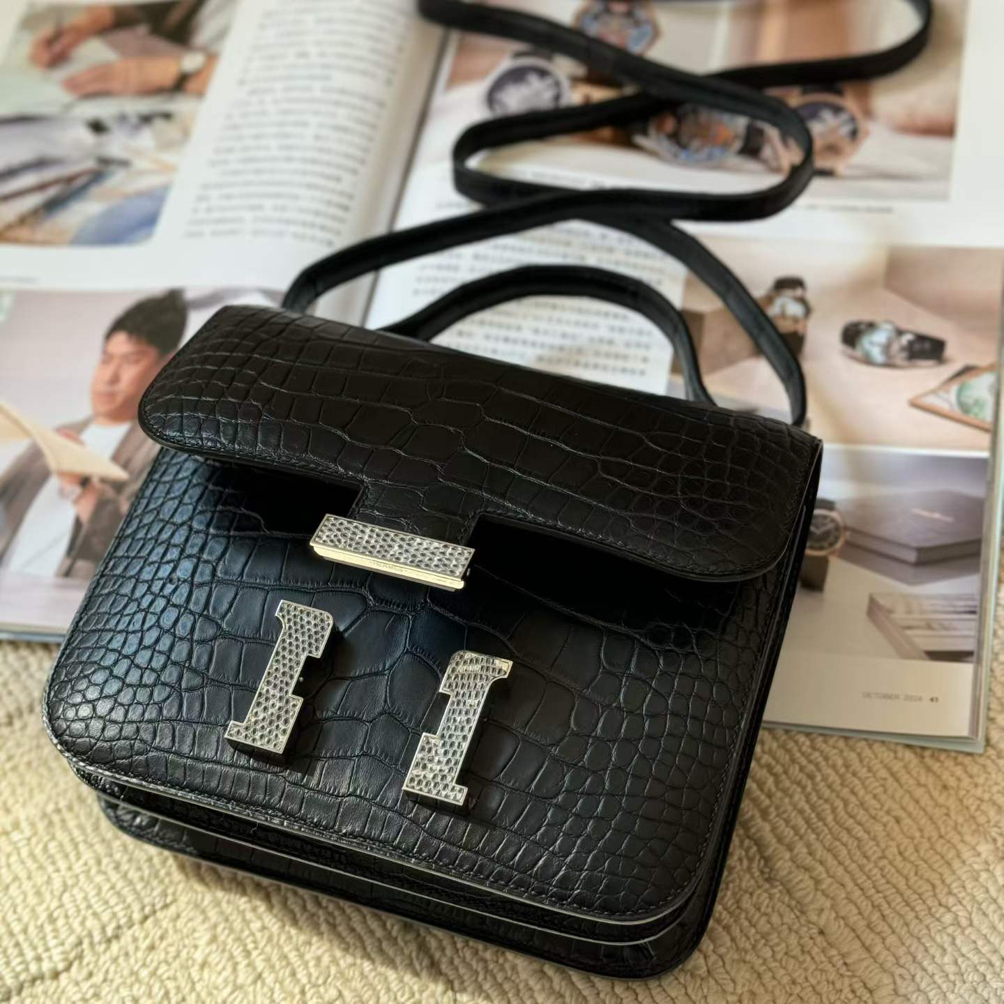 Hermès Constance 18 Black Matte Omber Lizard Hardware