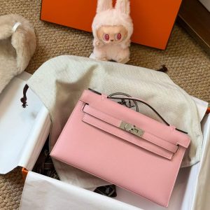 Hermès Kelly Pochette Rosa Sakura Swift Palladium Hardware