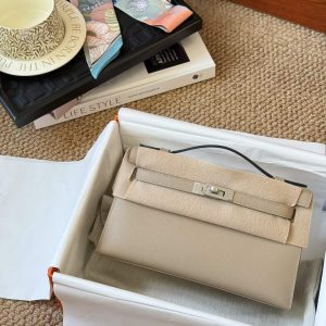 Alternative view of Hermès Kelly Pochette Trench Epsom Palladium Hardware