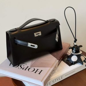 Hermès Kelly Pochette Black Box Palladium Hardware