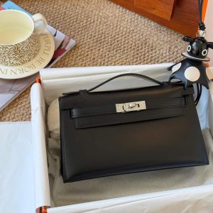 Alternative view of Hermès Kelly Pochette Black Box Palladium Hardware