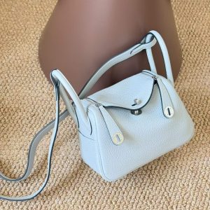 Hermès Mini Lindy Blue Pele Celemence Palladium Hardware