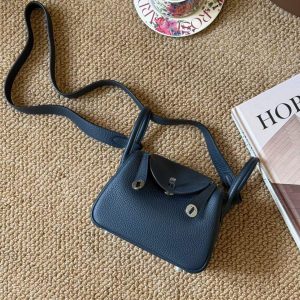 Hermès Mini Lindy Blue Nuit Clemence Palladium Hardware
