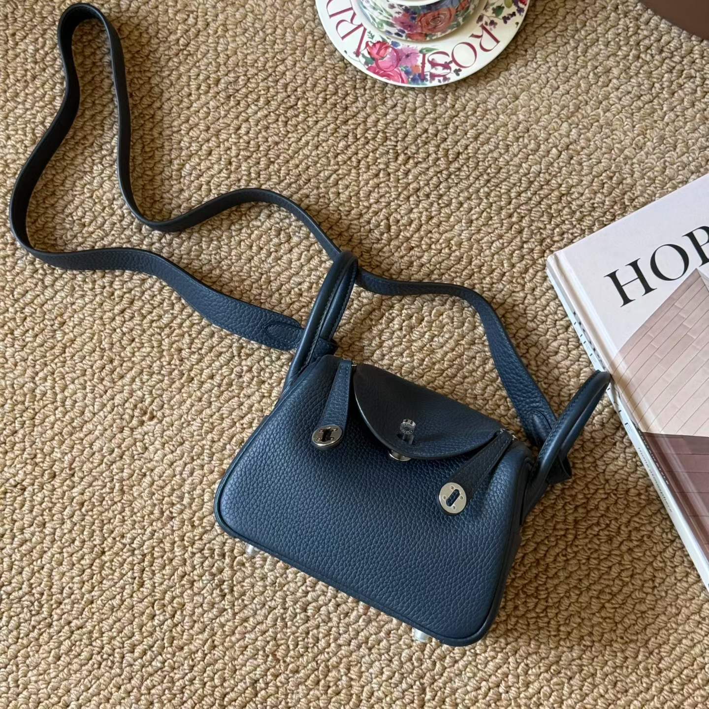 Hermès Mini Lindy Blue Nuit Clemence Palladium Hardware