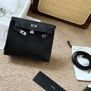 Hermès Kelly Danse Black Lizard Palladium Hardware