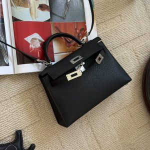 Hermès Kelly Mini II Black Epsom Palladium Hardware