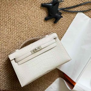 Hermès Kelly Pochette Beton Matte Alligator Crocodile