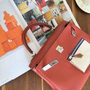 Alternative view of Hermès Kelly 25 Rouge Tomate Colormatic Swift Palladium Hardware