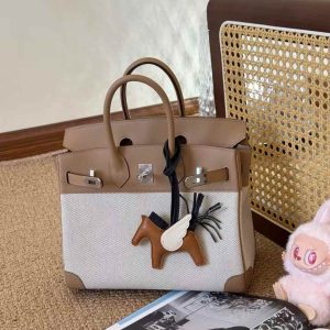 Alternative view of Hermès Birkin 25 Biscuit Toile Palladium Hardware