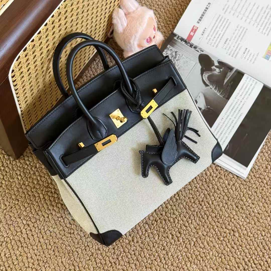Hermès Birkin 25 Black Toile Palladium Hardware