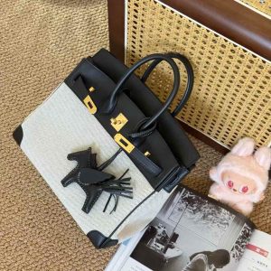 Alternative view of Hermès Birkin 25 Black Toile Palladium Hardware