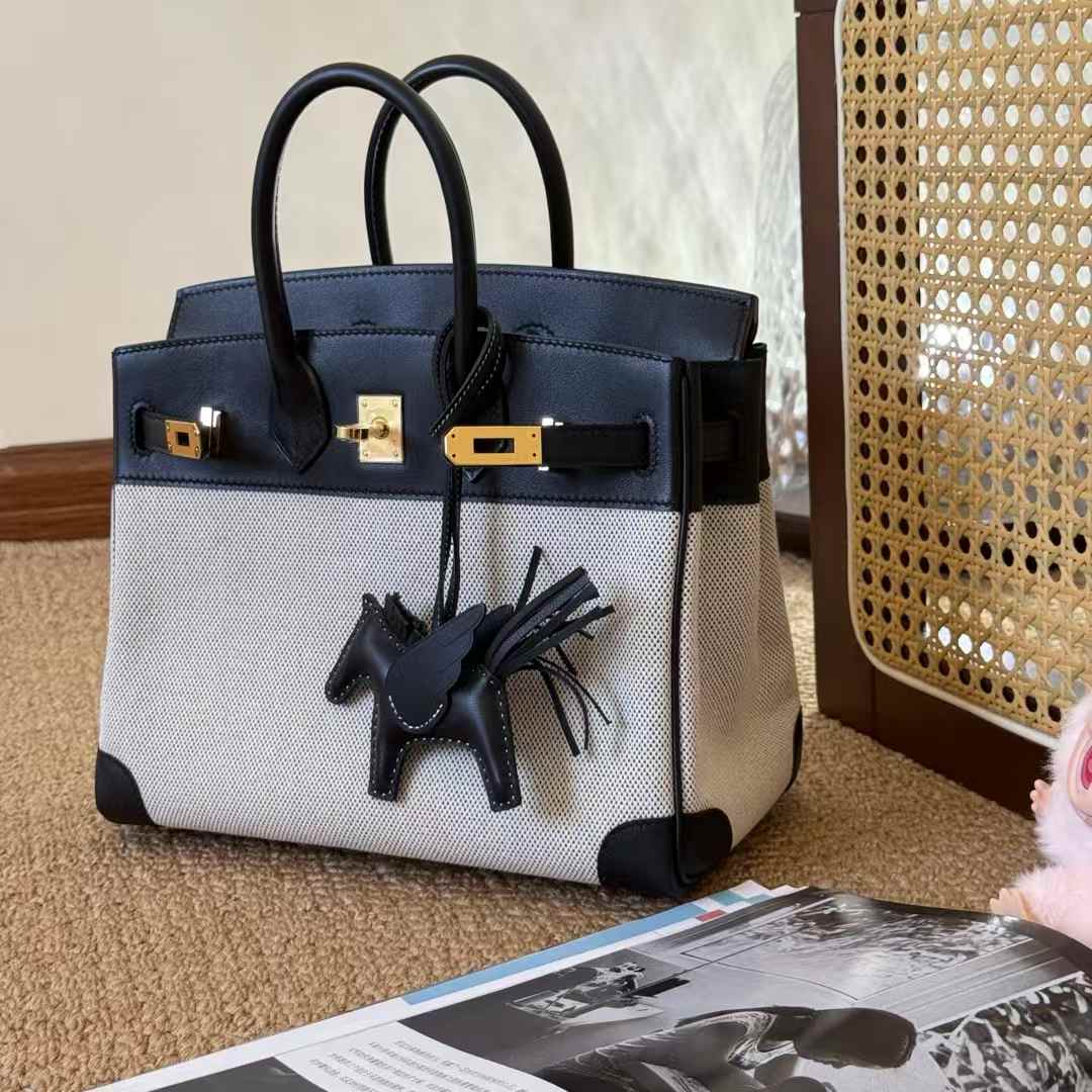 Hermès Birkin 25 Black Toile Palladium Hardware - Image 4