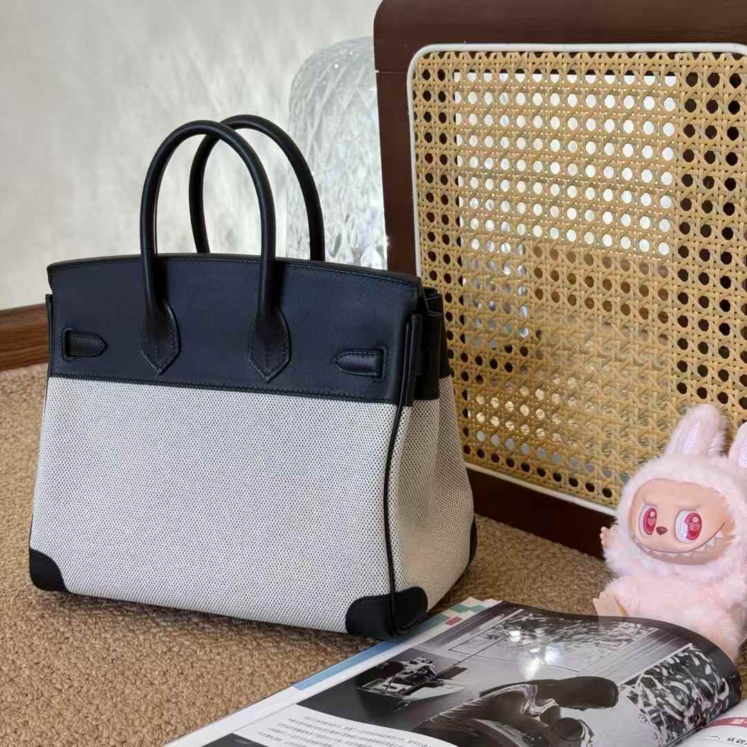 Hermès Birkin 25 Black Toile Palladium Hardware - Image 5