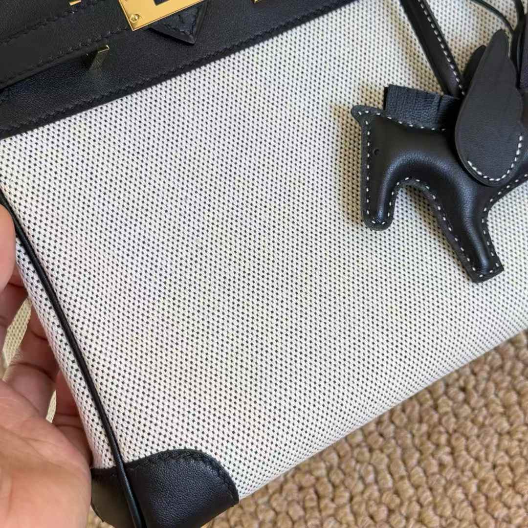 Hermès Birkin 25 Black Toile Palladium Hardware - Image 6