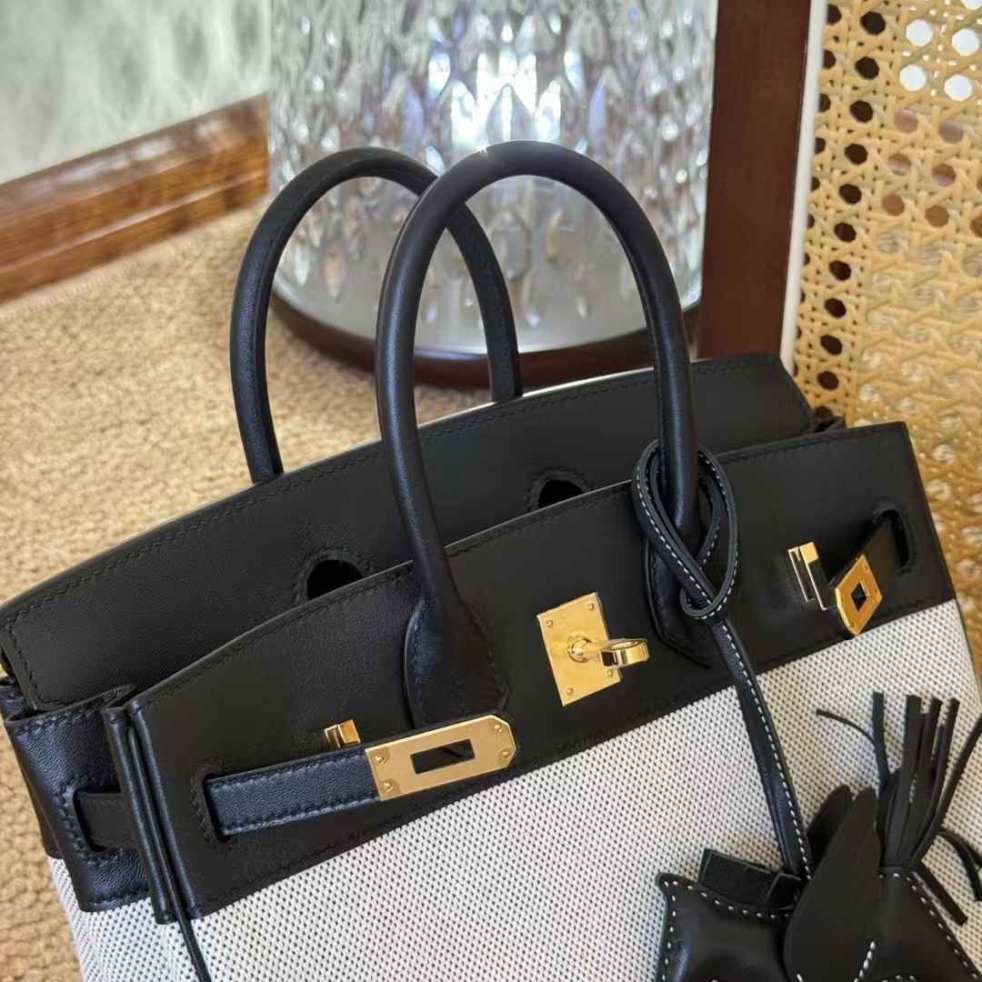 Hermès Birkin 25 Black Toile Palladium Hardware - Image 7