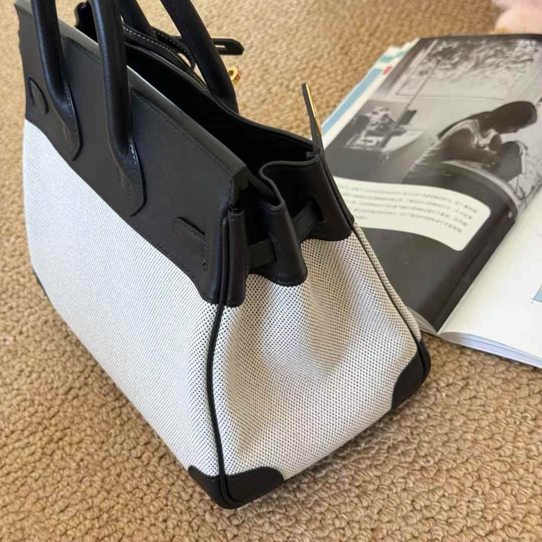 Hermès Birkin 25 Black Toile Palladium Hardware - Image 8