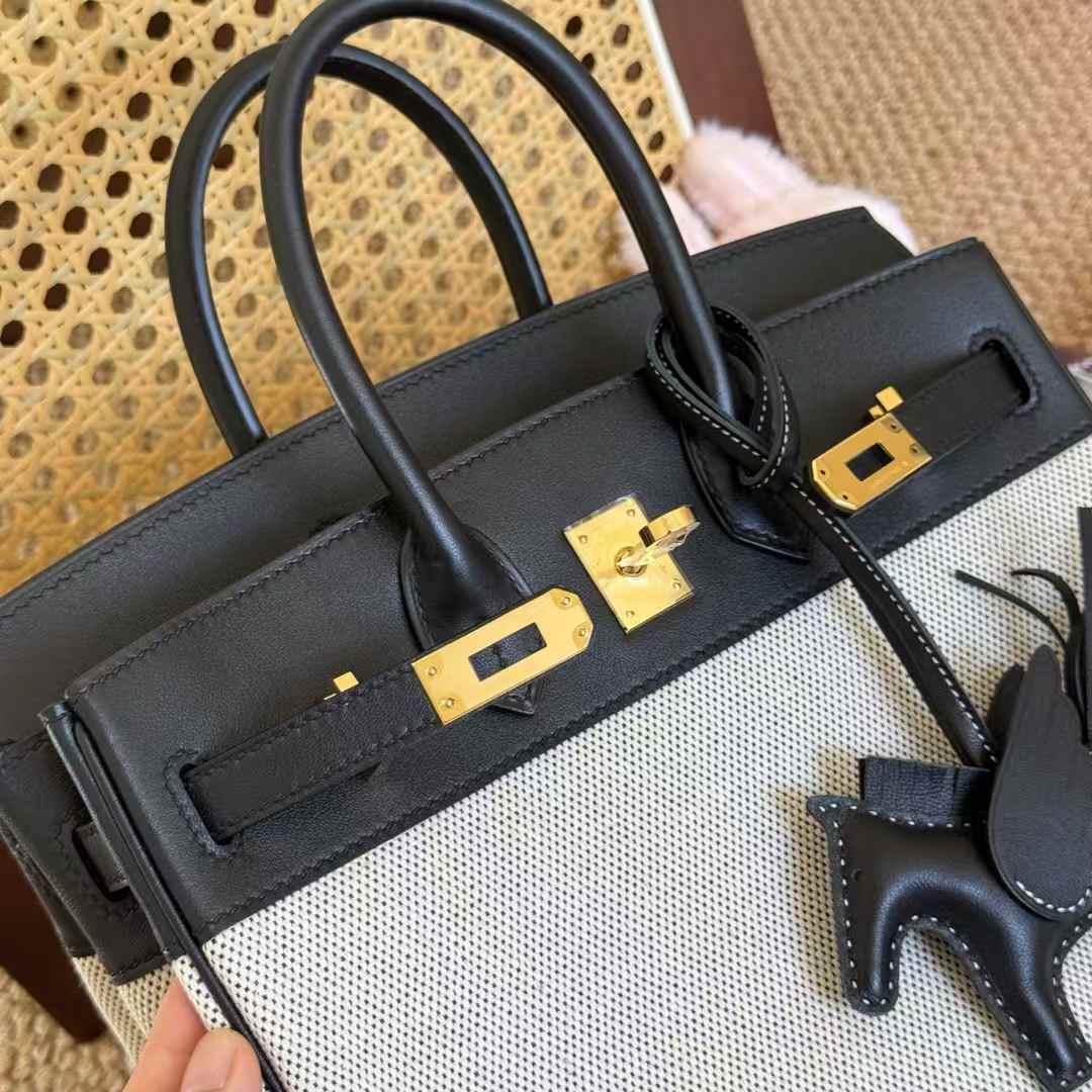 Hermès Birkin 25 Black Toile Palladium Hardware - Image 9
